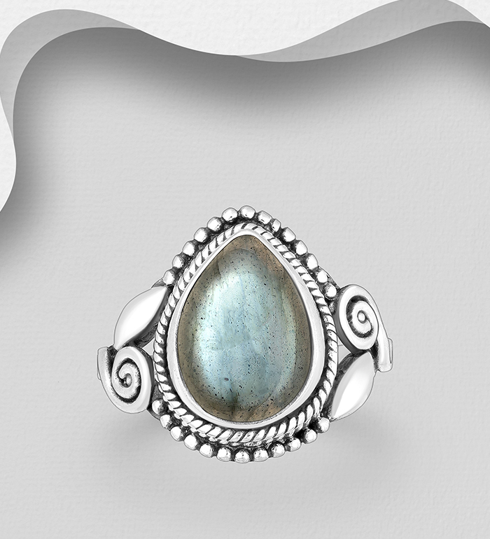 Wholesale 925 Sterling Silver Oxidized Coil Ring, Decorated with Various Gemstones - SKU #883-9991