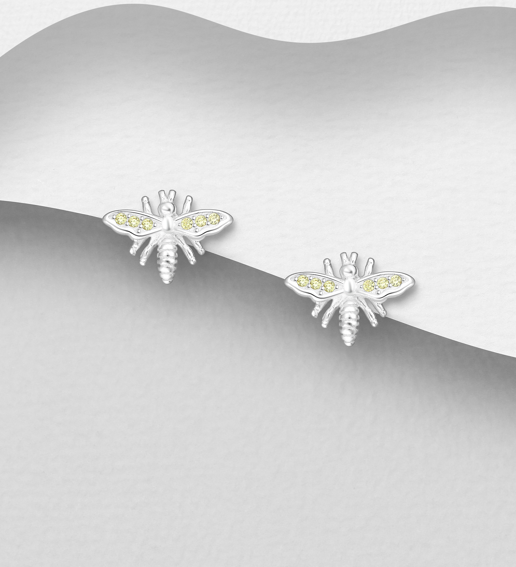 Wholesale 925 Sterling Silver Moth Push-Back Earrings, Decorated with CZ Simulated Diamonds - SKU #701-33420