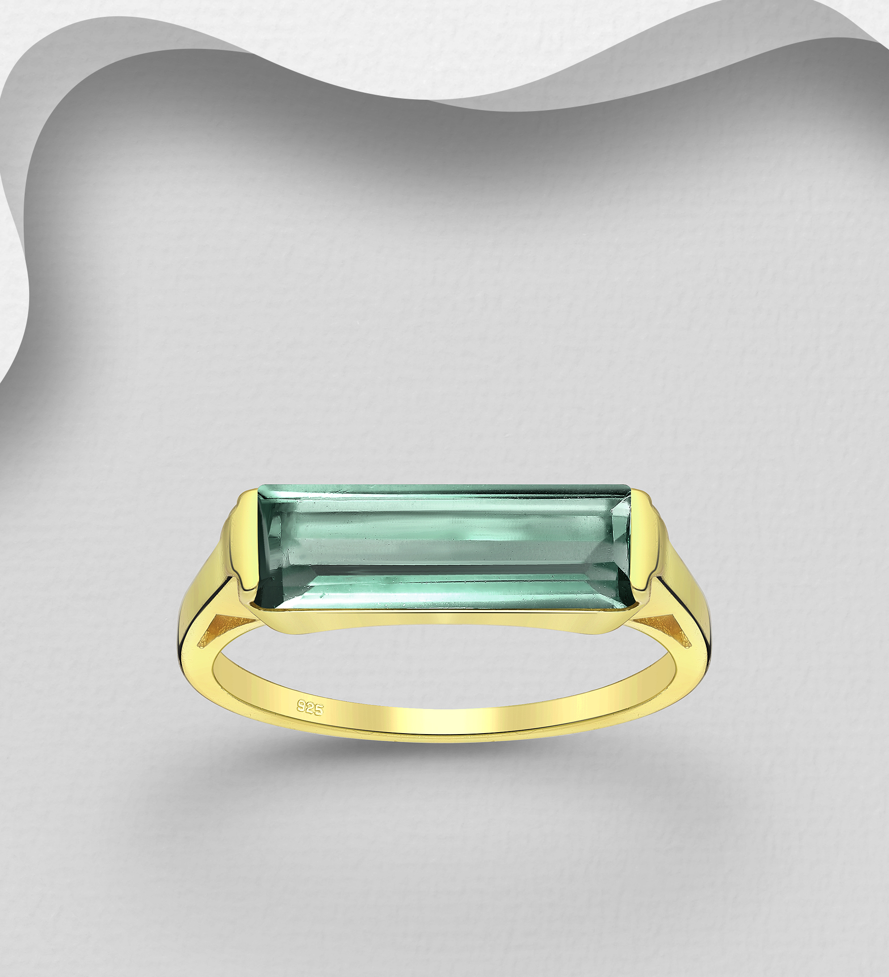 Desire by 7K - Wholesale 925 Sterling Silver Ring, Decorated with Lab-Created Oily Green Tourmaline, Plated with 0.3 Micron 18K Yellow Gold - SKU #2070-72B