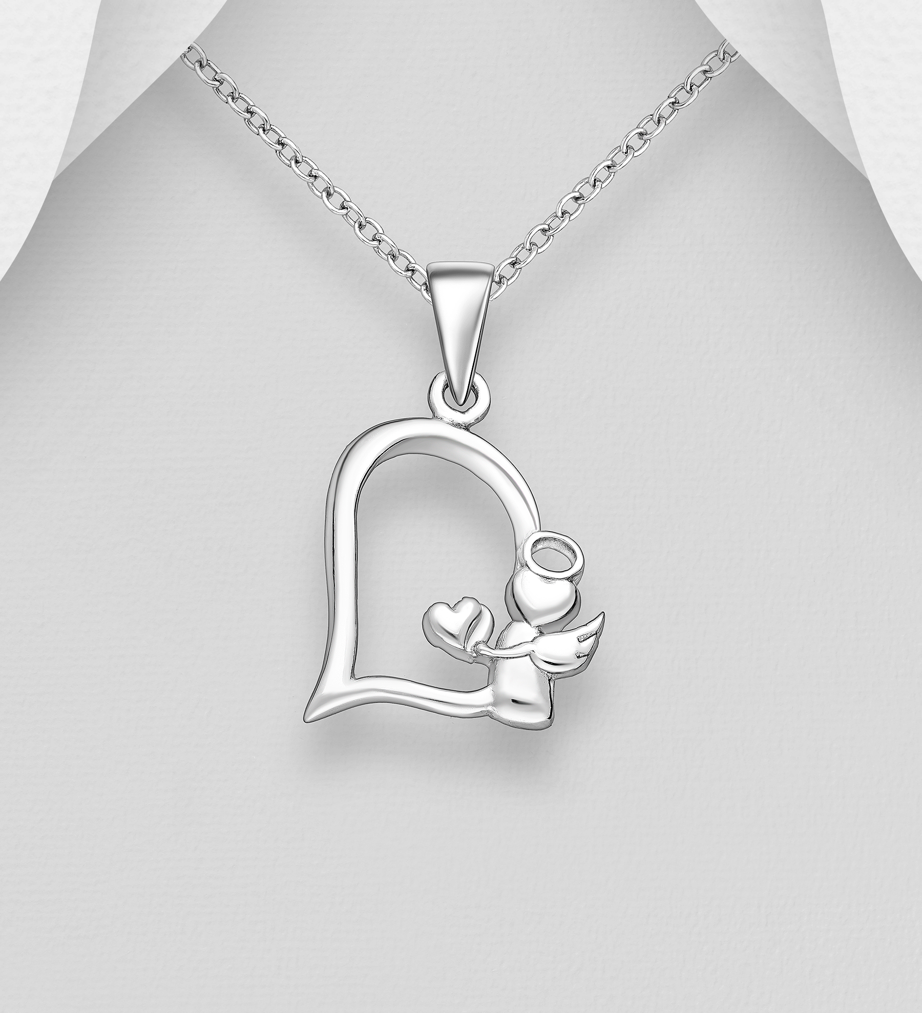 Wholesale 925 Sterling Silver Angel and Heart Pendant - SKU #706-39670