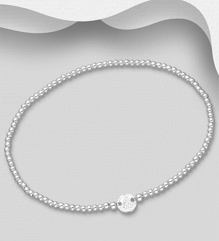 Wholesale 925 Sterling Silver Textured Circle and Elastic Ball Bracelet - SKU #706-39690