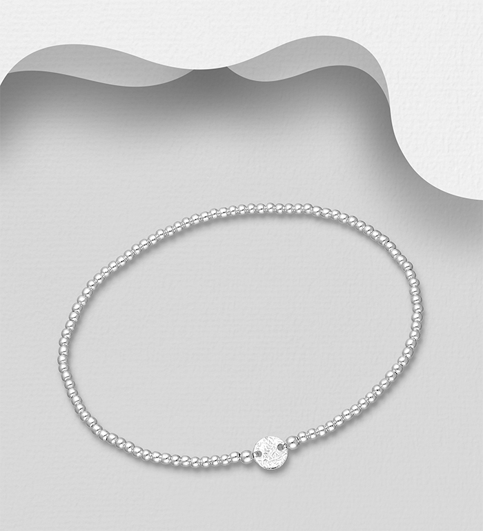 Wholesale 925 Sterling Silver Textured Circle and Elastic Ball Bracelet - SKU #706-39690