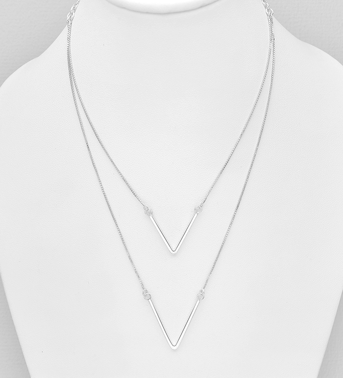 Wholesale 925 Sterling Silver Layered Chevron Necklace - SKU #706-39692