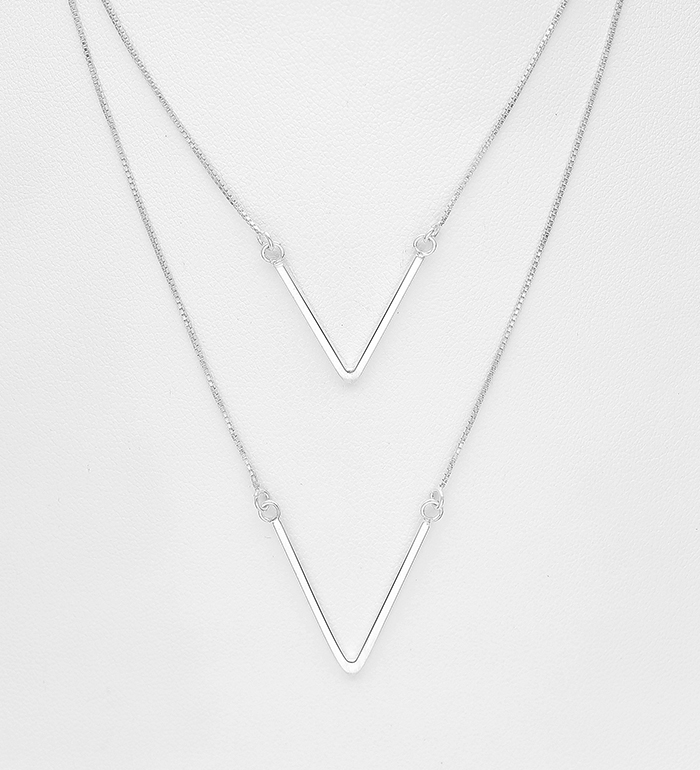 Wholesale 925 Sterling Silver Layered Chevron Necklace - SKU #706-39692