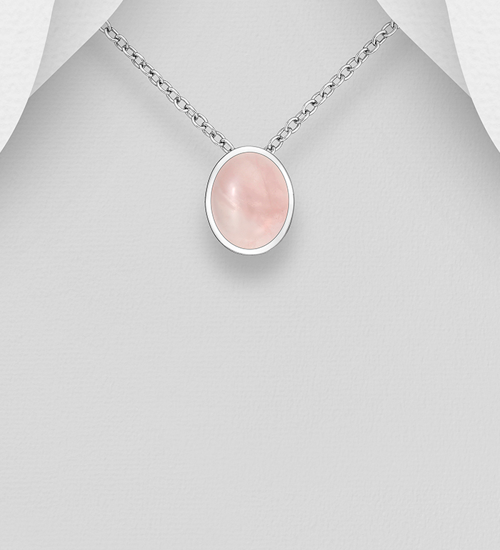 Wholesale 925 Sterling Silver Oval Pendant, Decorated with Various Gemstones - SKU #883-10013