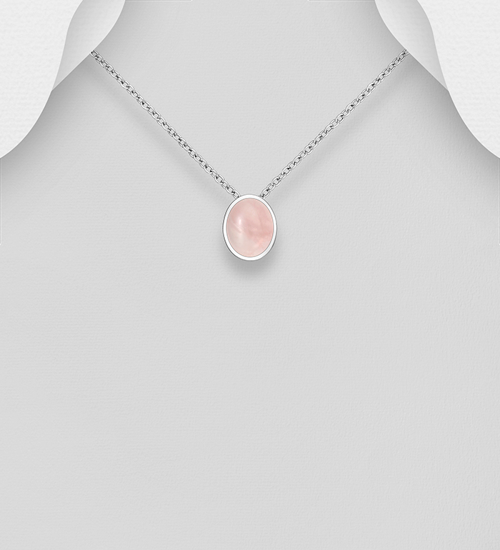 Wholesale 925 Sterling Silver Oval Pendant, Decorated with Various Gemstones - SKU #883-10013