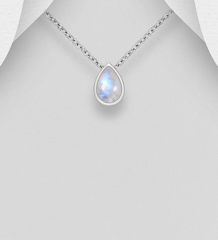 Wholesale 925 Sterling Silver Droplet Pendant, Decorated with Various Gemstones - SKU #883-10014