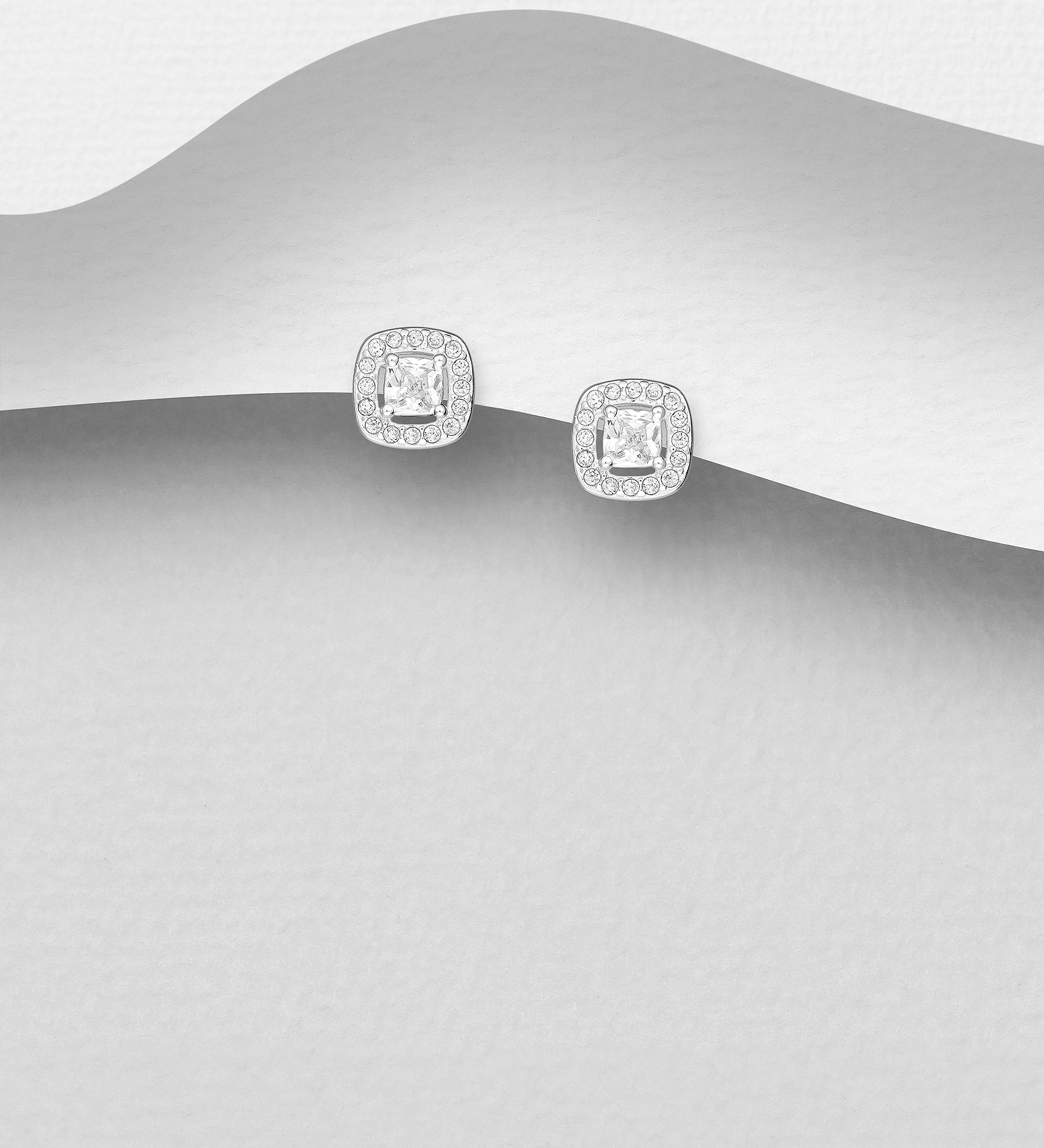 Wholesale 925 Sterling Silver Push-Back Earrings, Decorated with CZ Simulated Diamonds - SKU #701-33469
