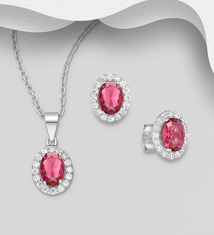 Wholesale 925 Sterling Silver Push-Back Earrings and Pendant Jewelry Set, Decorated with CZ Simulated Diamonds - SKU #701-33488