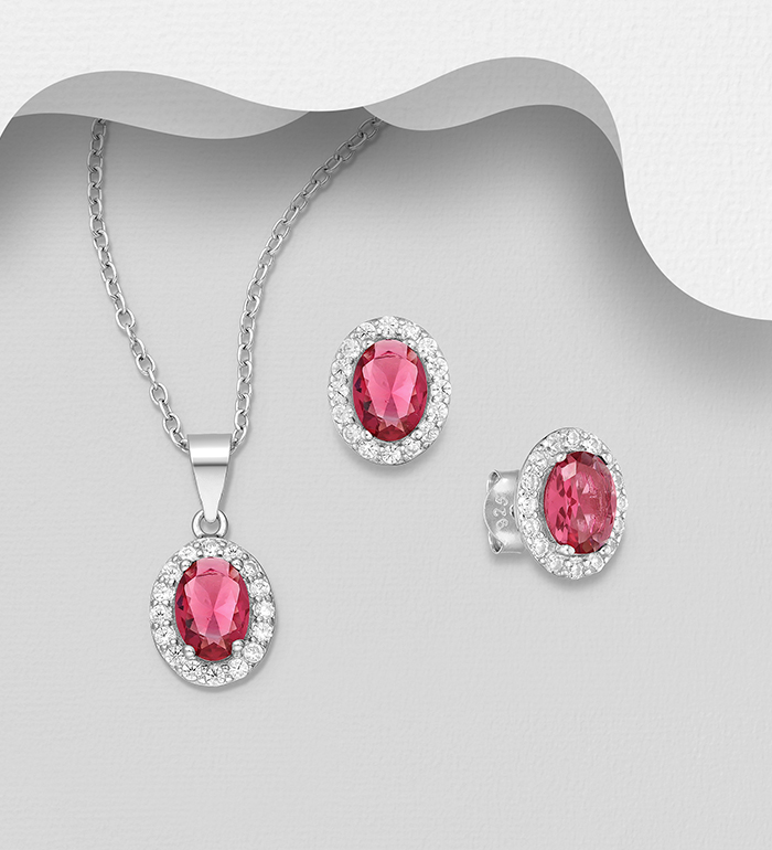 Wholesale 925 Sterling Silver Push-Back Earrings and Pendant Jewelry Set, Decorated with CZ Simulated Diamonds - SKU #701-33488