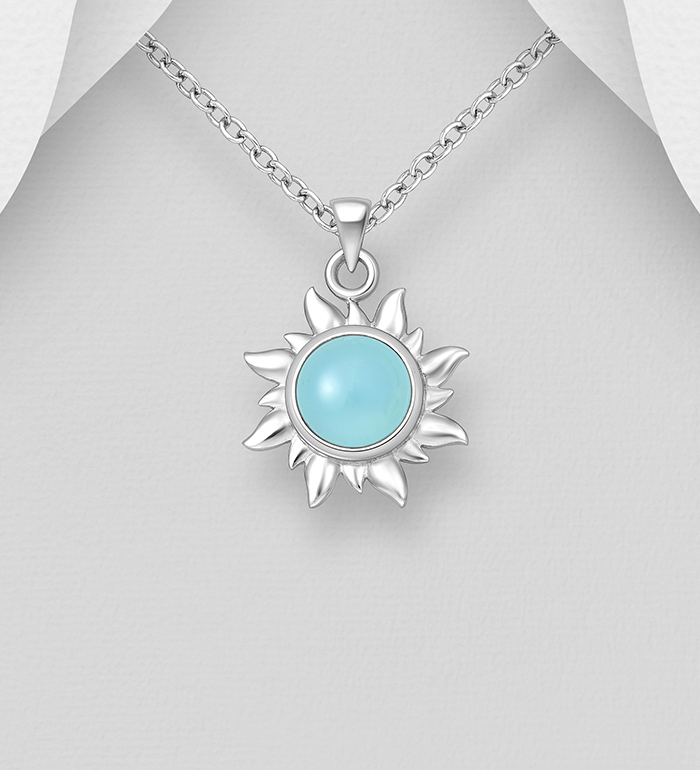 Wholesale 925 Sterling Silver Sun Pendant, Decorated with Various Gemstones - SKU #883-10023
