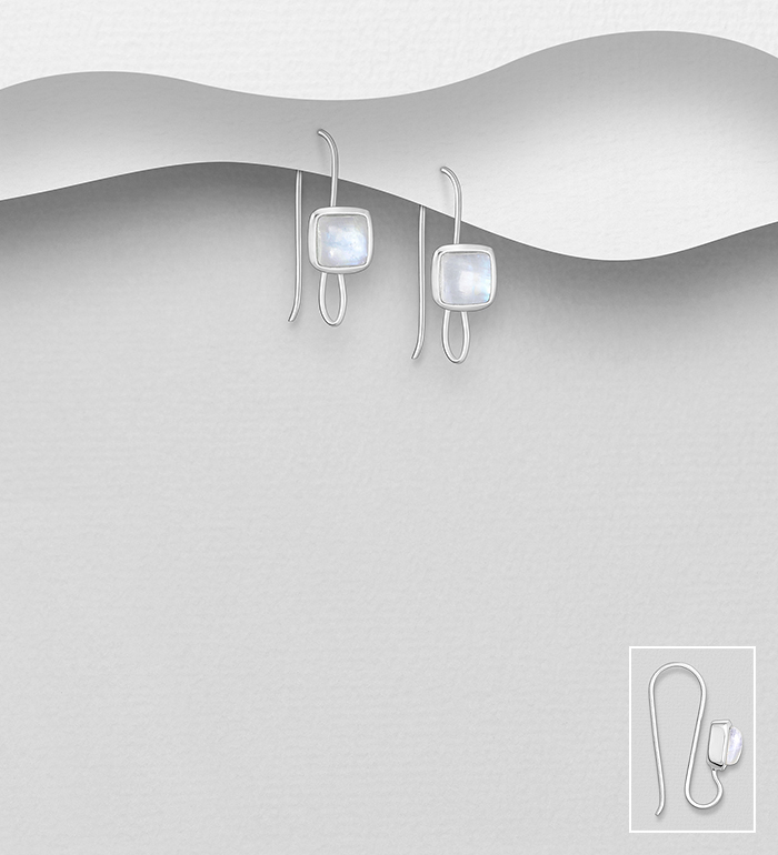 Wholesale 925 Sterling Silver Hook Earrings, Decorated with Various Gemstones - SKU #883-10025