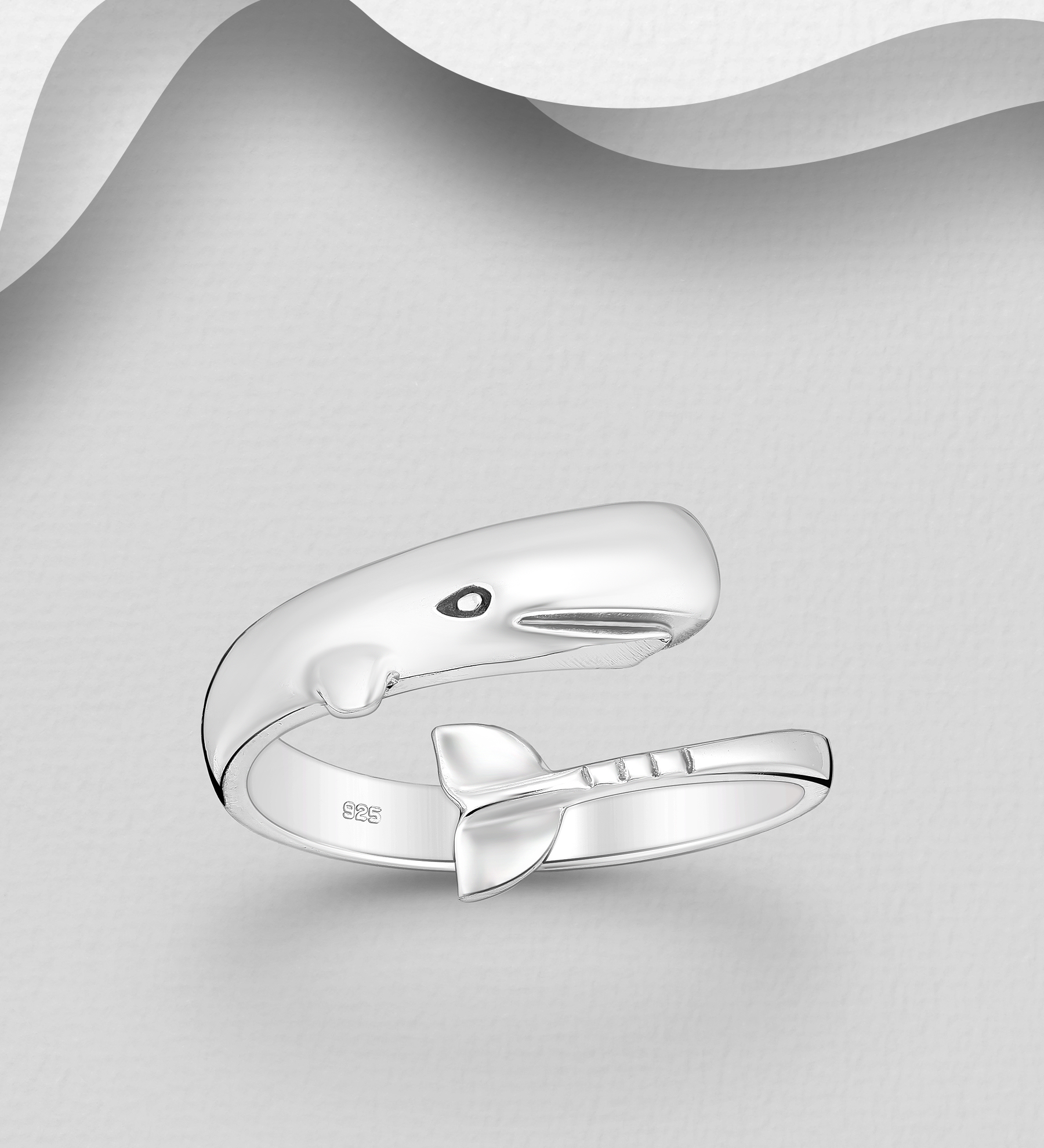 Wholesale 925 Sterling Silver Oxidized Whale Adjustable Ring - SKU #706-39736