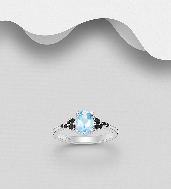 La Preciada - Wholesale 925 Sterling Silver Ring, Decorated with Sky Blue Topaz and Blue Sapphire - SKU #1181-5256