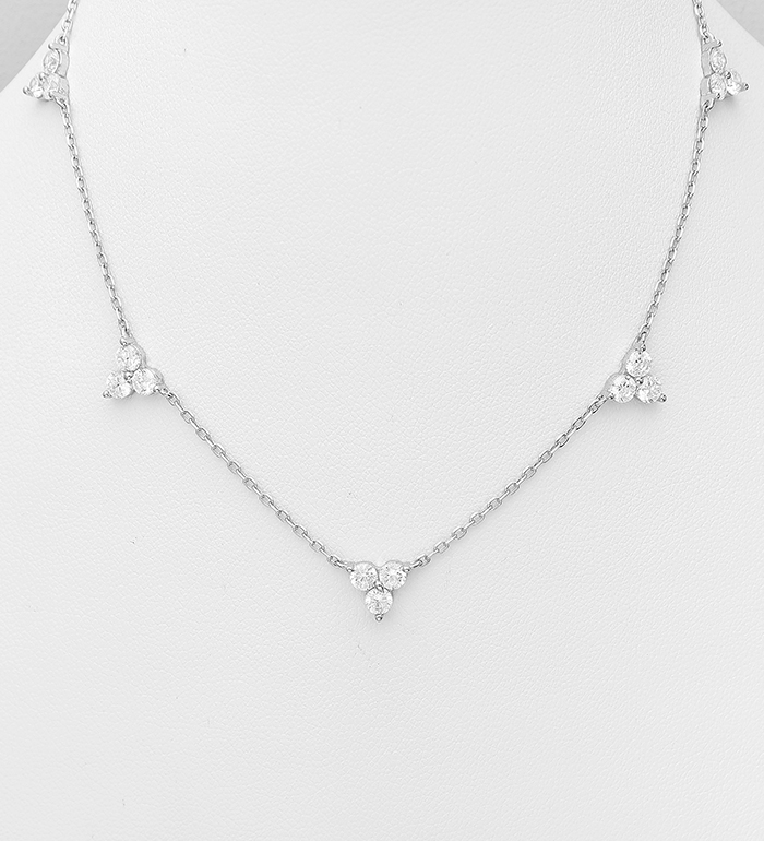 Wholesale 925 Sterling Silver Necklace, Decorated with CZ Simulated Diamonds - SKU #701-33550