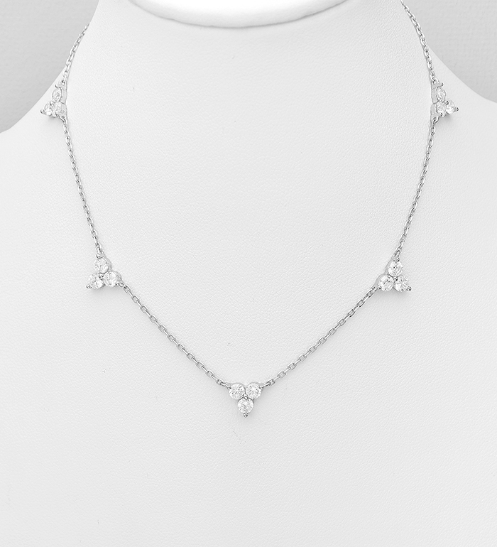 Wholesale 925 Sterling Silver Necklace, Decorated with CZ Simulated Diamonds - SKU #701-33550