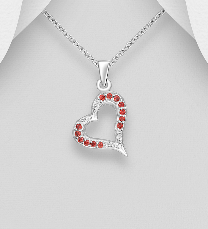 Wholesale 925 Sterling Silver Heart Pendant, Decorated with CZ Simulated Diamonds - SKU #701-33559