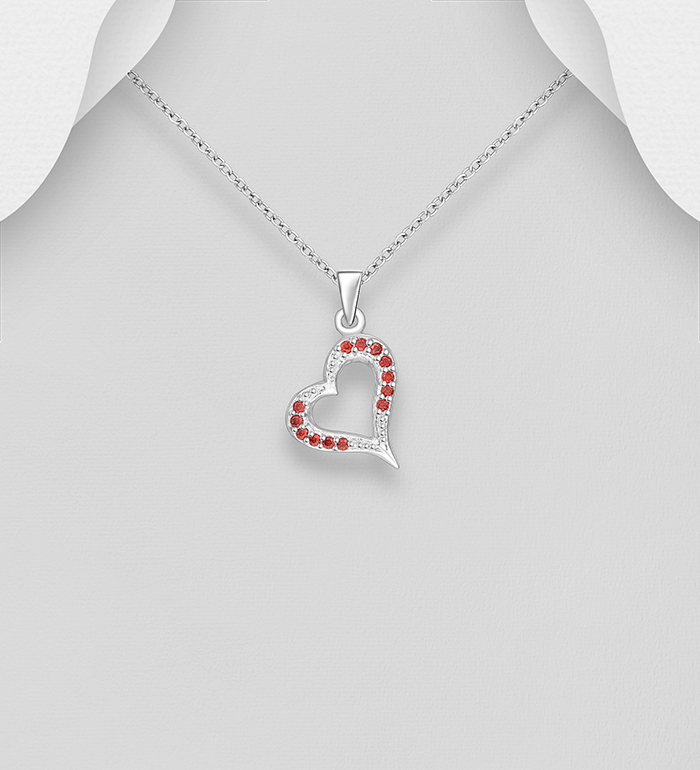 Wholesale 925 Sterling Silver Heart Pendant, Decorated with CZ Simulated Diamonds - SKU #701-33559