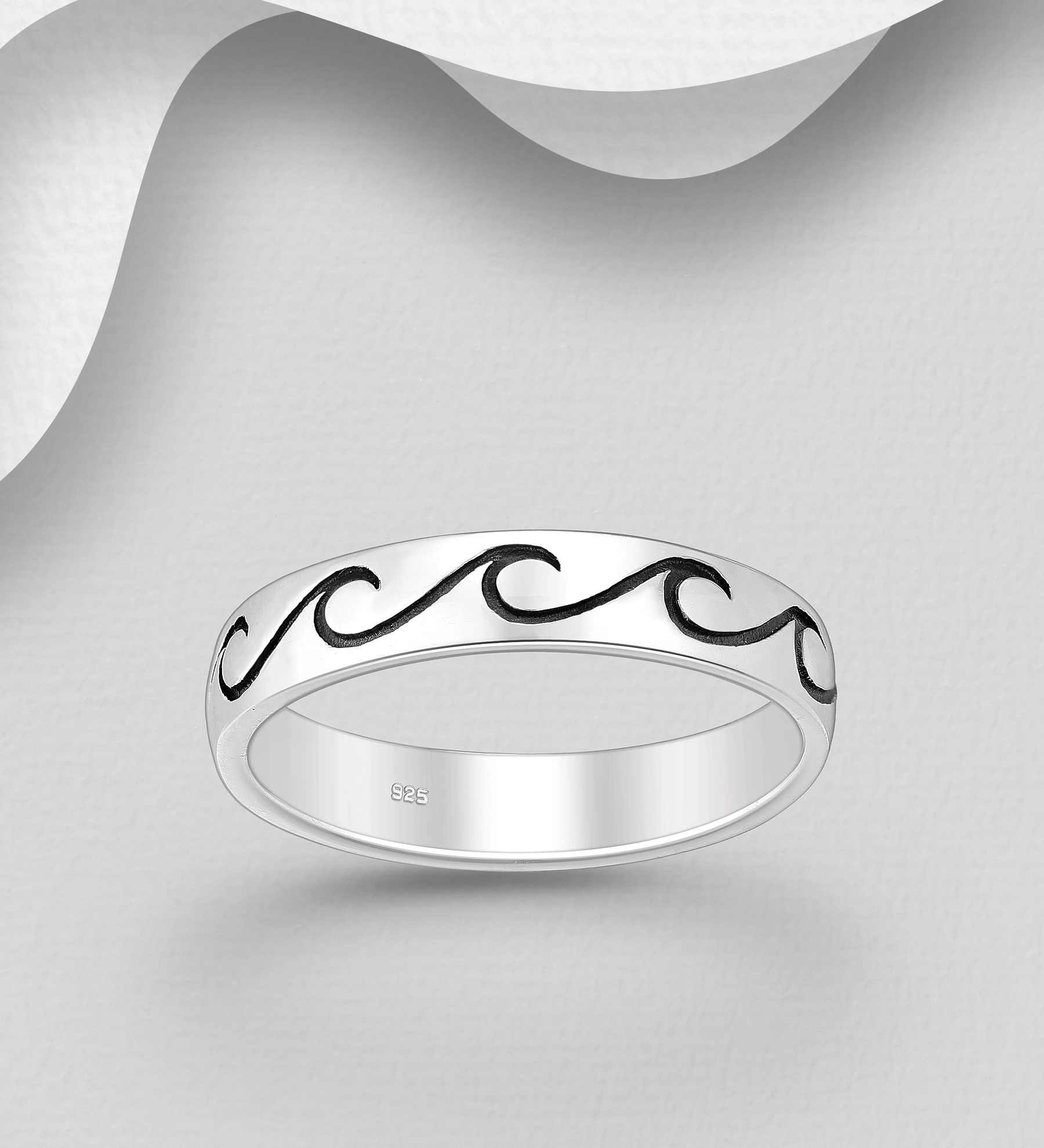 Wholesale 925 Sterling Silver Oxidized Wave Ring - SKU #706-39770