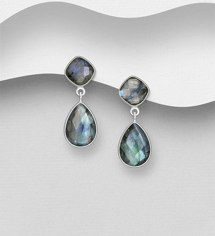 Wholesale 925 Sterling Silver Push-Back Earrings, Decorated with Various Gemstones - SKU #883-10040
