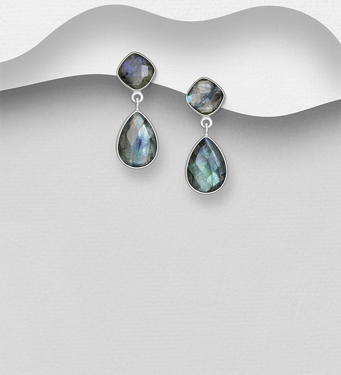 Wholesale 925 Sterling Silver Push-Back Earrings, Decorated with Various Gemstones - SKU #883-10040