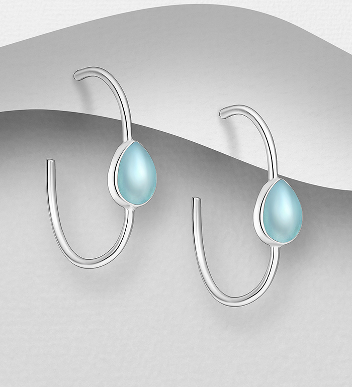 Wholesale 925 Sterling Silver Push-Back Earrings, Decorated with Various Gemstones - SKU #883-10041