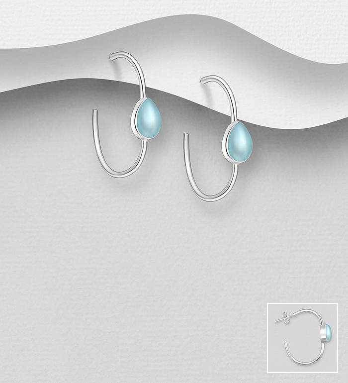 Wholesale 925 Sterling Silver Push-Back Earrings, Decorated with Various Gemstones - SKU #883-10041