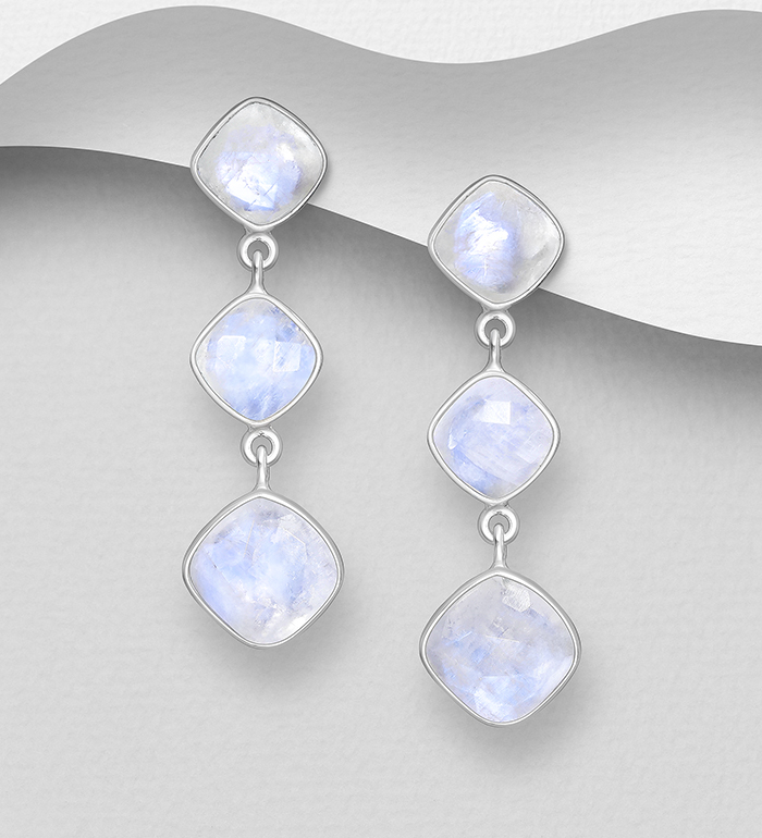 Wholesale 925 Sterling Silver Push-Back Earrings, Decorated with Various Gemstones - SKU #883-10043