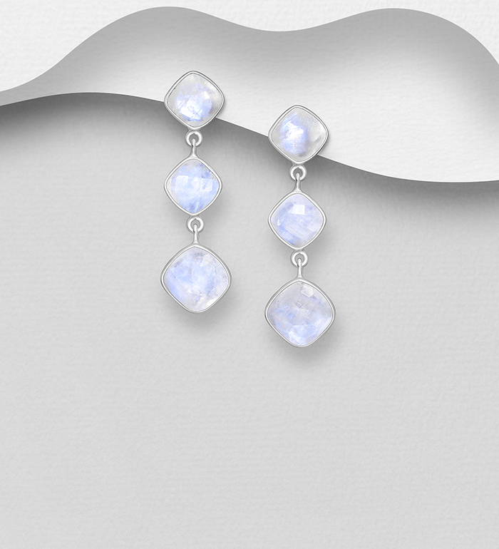 Wholesale 925 Sterling Silver Push-Back Earrings, Decorated with Various Gemstones - SKU #883-10043