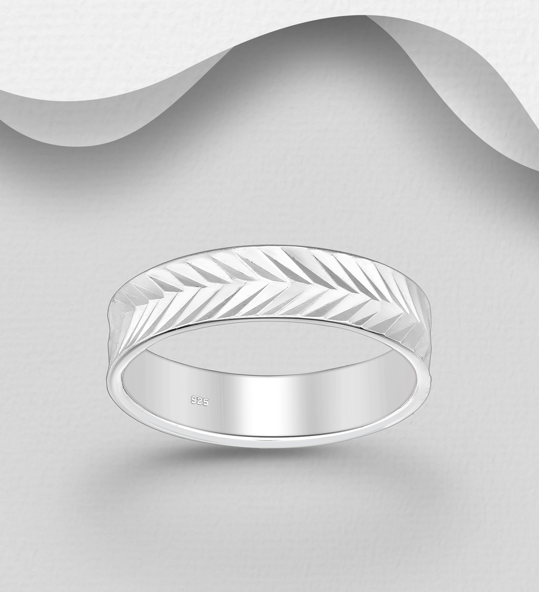 Wholesale 925 Sterling Silver Band Ring With Diamond-cut Texture, 5 mm. Wide - SKU #706-39778