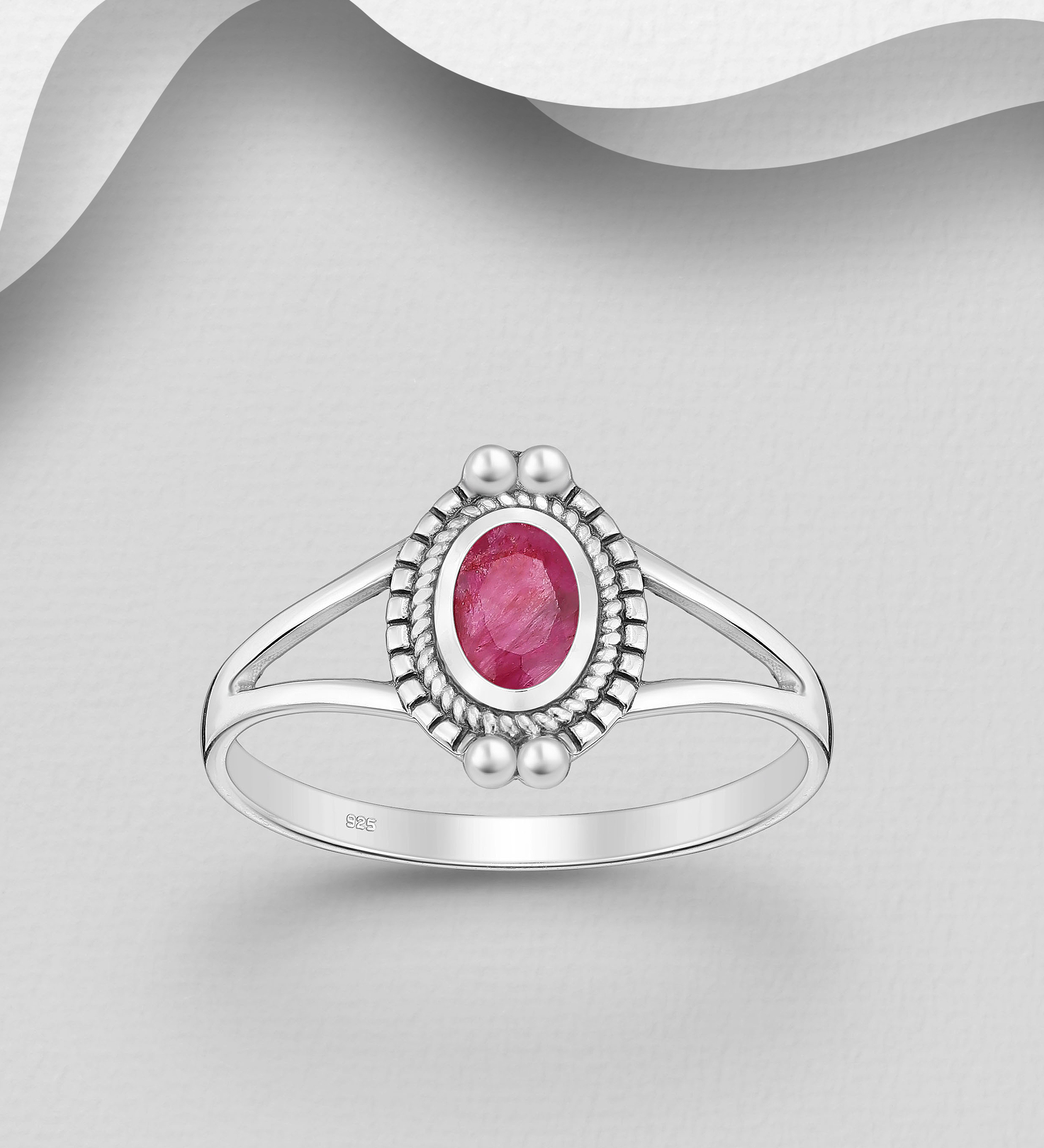 Wholesale 925 Sterling Silver Oxidized Ring, Decorated with Various Gemstones - SKU #883-10057A