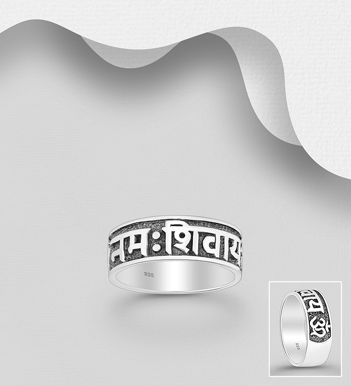 Wholesale 925 Sterling Silver Oxidized Om Nama Shivaya Ring - SKU #1563-1673