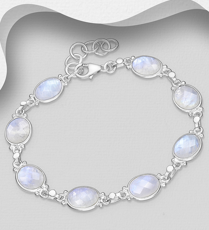 Wholesale 925 Sterling Silver Bracelet, Decorated with Various Gemstones - SKU #883-10058