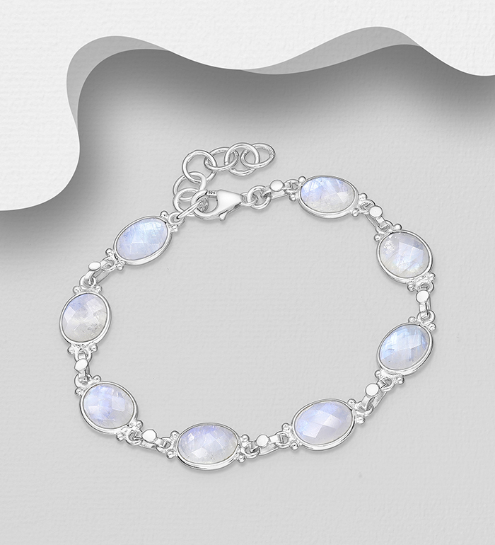 Wholesale 925 Sterling Silver Bracelet, Decorated with Various Gemstones - SKU #883-10058