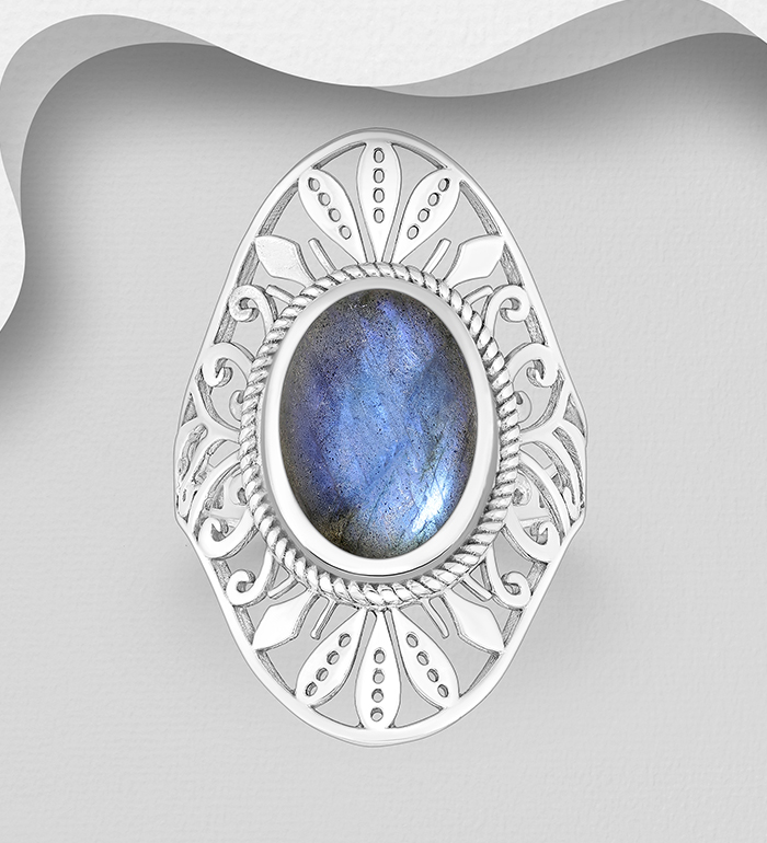 Wholesale 925 Sterling Silver Oxidized Ring, Decorated with Various Gemstones - SKU #883-10060
