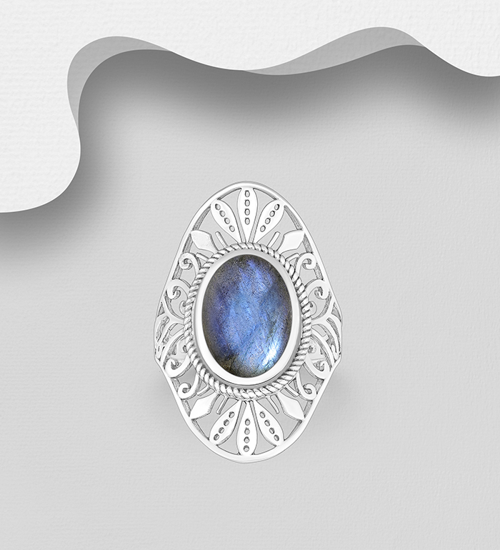 Wholesale 925 Sterling Silver Oxidized Ring, Decorated with Various Gemstones - SKU #883-10060