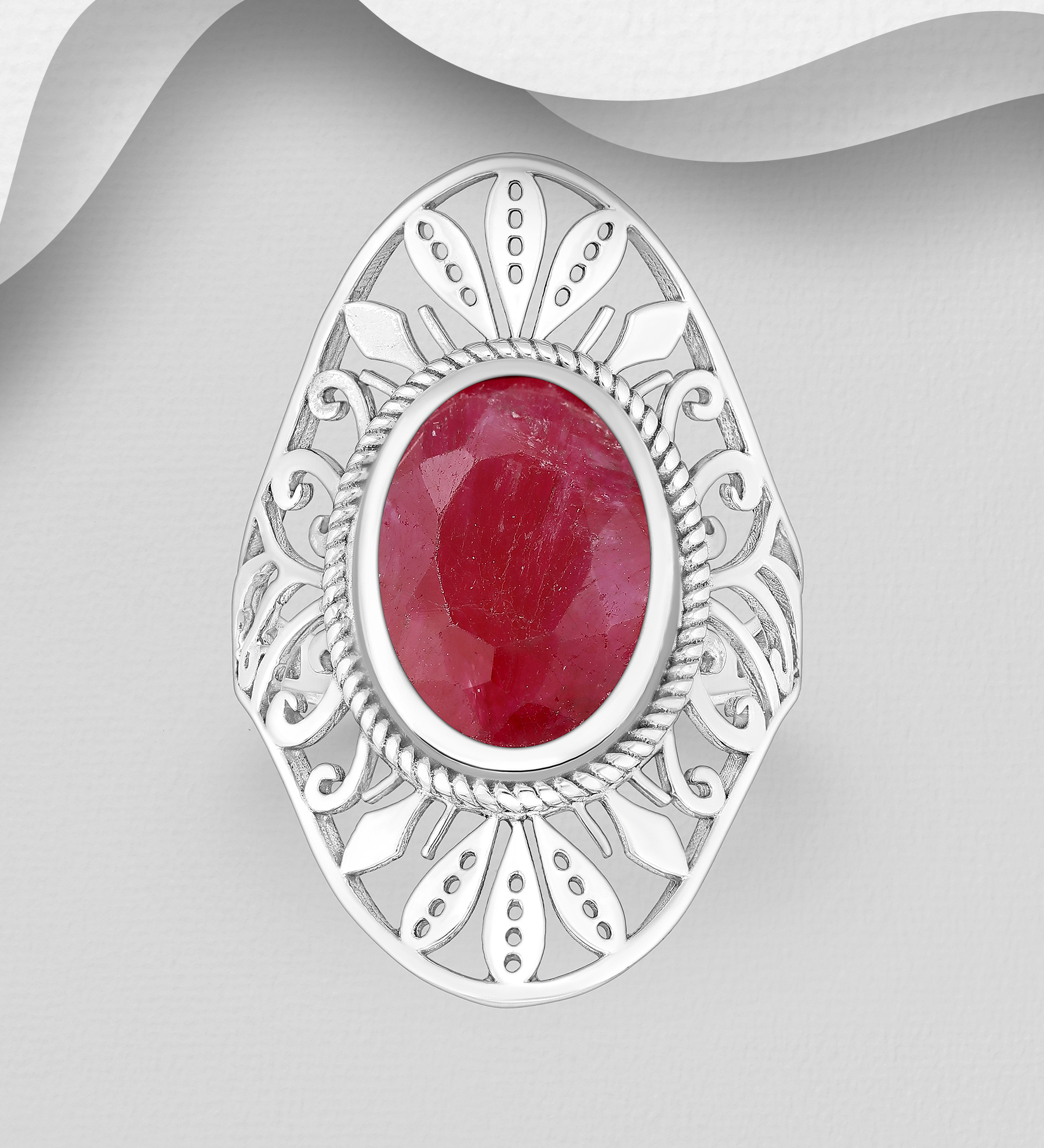 Wholesale 925 Sterling Silver Oxidized Ring, Decorated with Various Gemstones - SKU #883-10060A