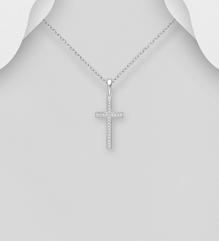 Wholesale 925 Sterling Silver Cross Pendant, Decorated with CZ Simulated Diamonds - SKU #701-33602