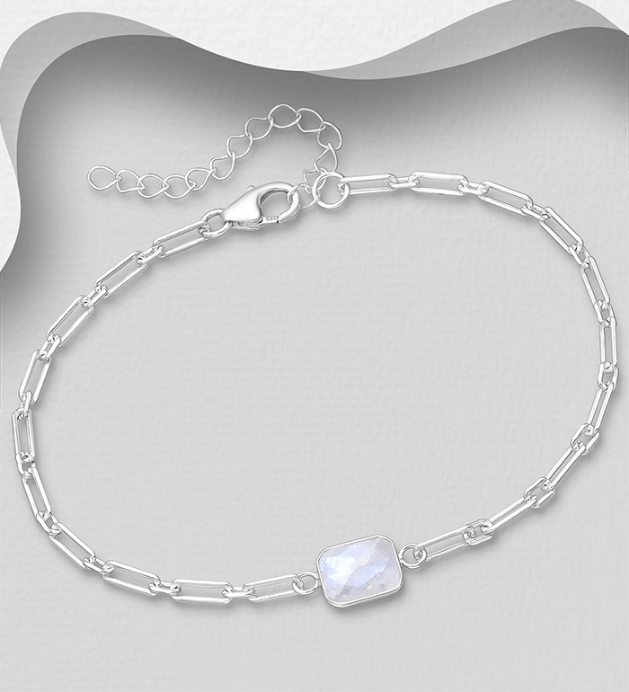 Wholesale 925 Sterling Silver Chain Bracelet, Decorated with Various Gemstones - SKU #883-10063