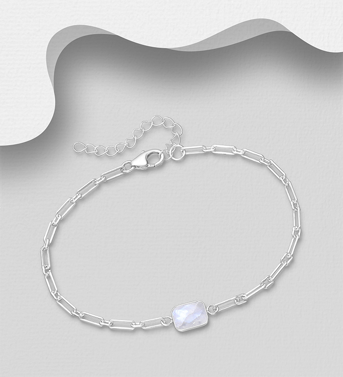 Wholesale 925 Sterling Silver Chain Bracelet, Decorated with Various Gemstones - SKU #883-10063