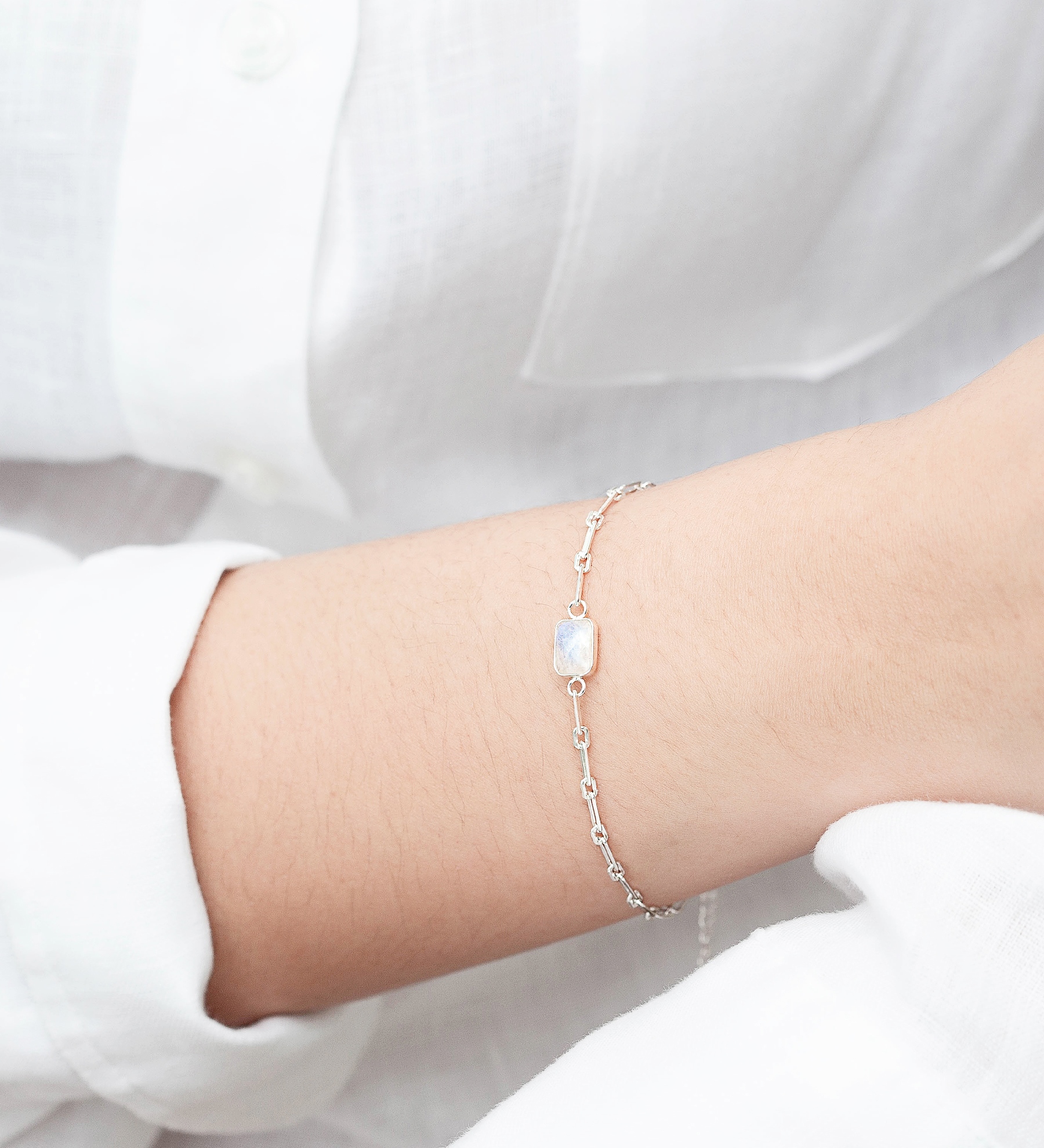 Wholesale 925 Sterling Silver Chain Bracelet, Decorated with Various Gemstones - SKU #883-10063