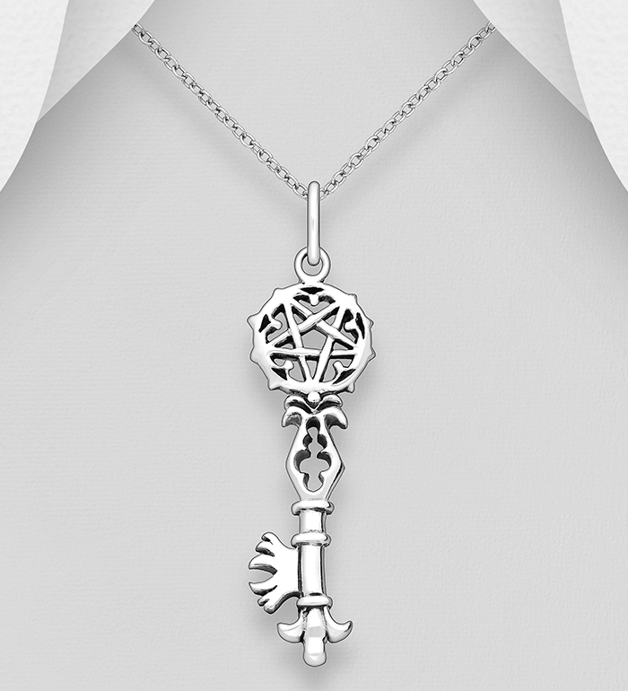 Wholesale 925 Sterling Silver Oxidized Key and Star Pendant - SKU #1563-1674
