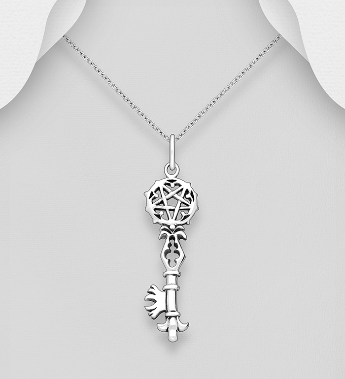 Wholesale 925 Sterling Silver Oxidized Key and Star Pendant - SKU #1563-1674