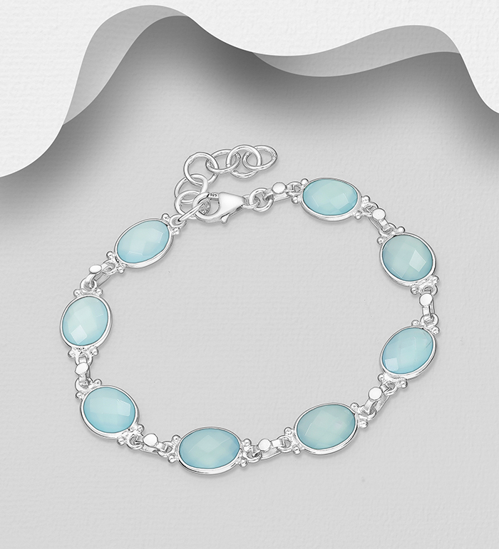 Wholesale 925 Sterling Silver Bracelet, Decorated with Various Gemstones - SKU #883-10058A