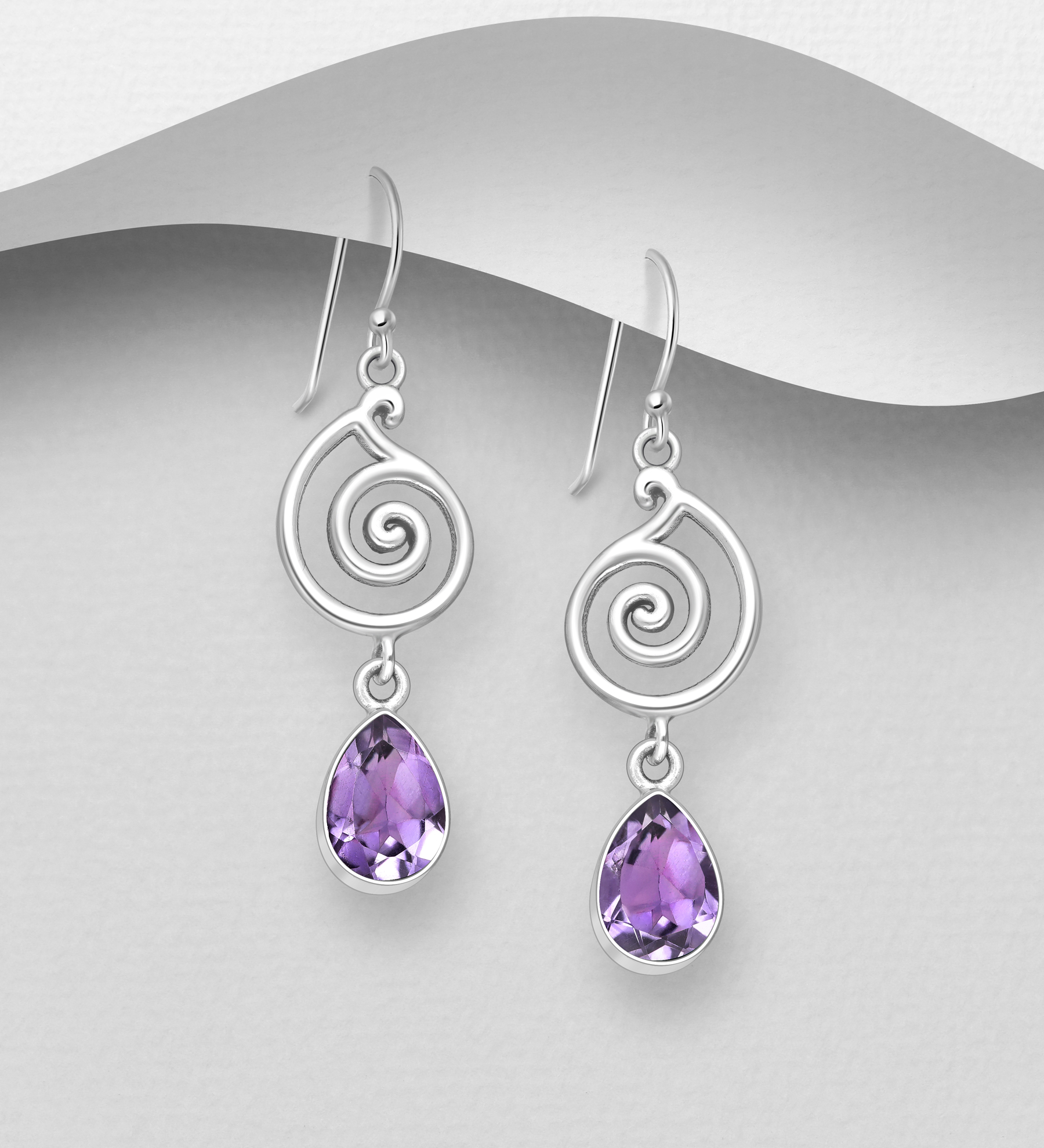 Wholesale 925 Sterling Silver Hook Earrings, Decorated with Various Gemstones - SKU #883-10066