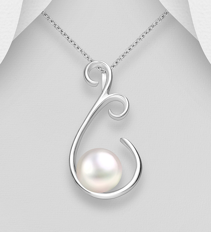 Wholesale 925 Sterling Silver Swirl Pendant, Decorated with Freshwater Pearl - SKU #382-6767