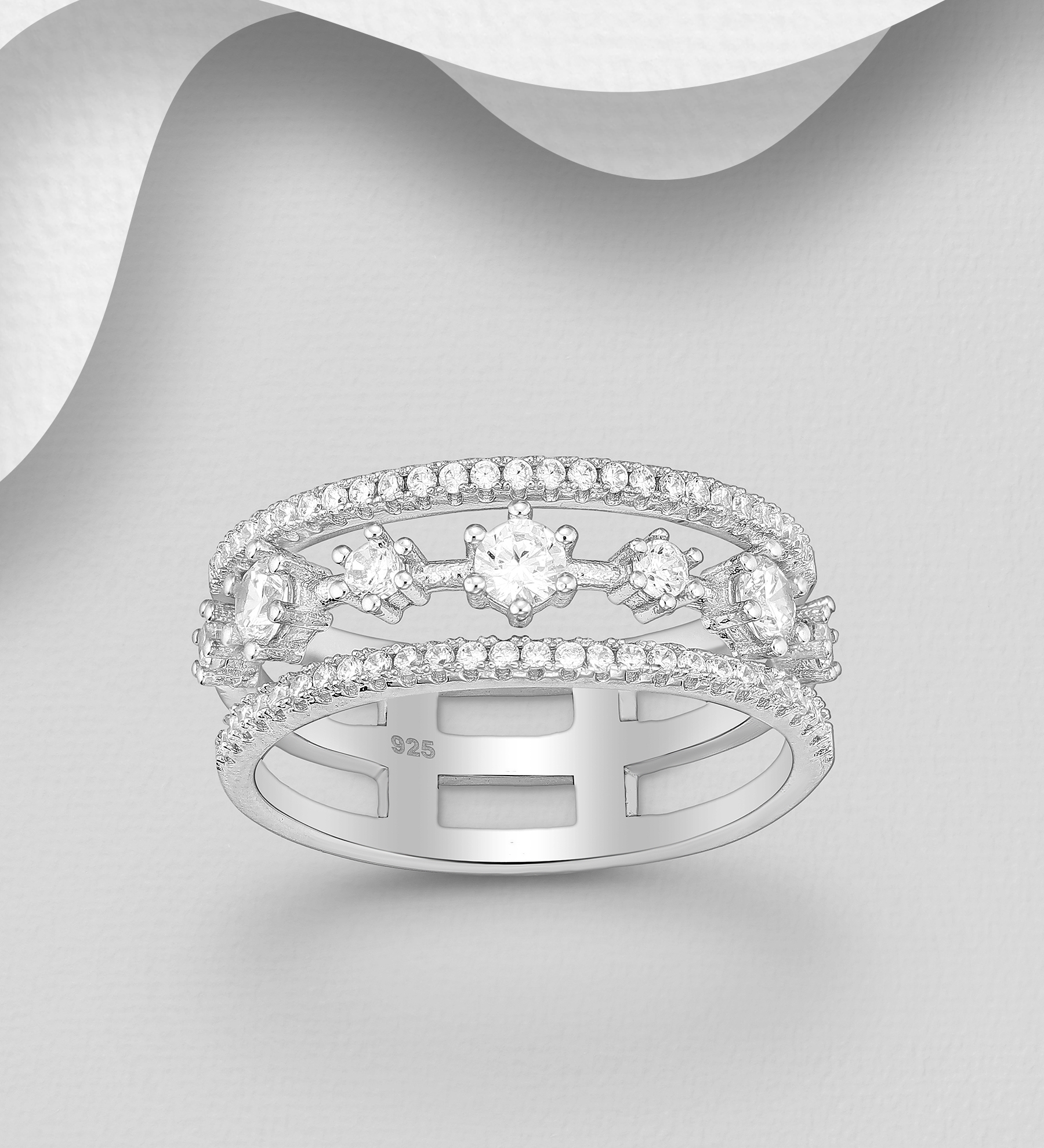 Wholesale 925 Sterling Silver Ring, Decorated with CZ Simulated Diamonds - SKU #701-33619