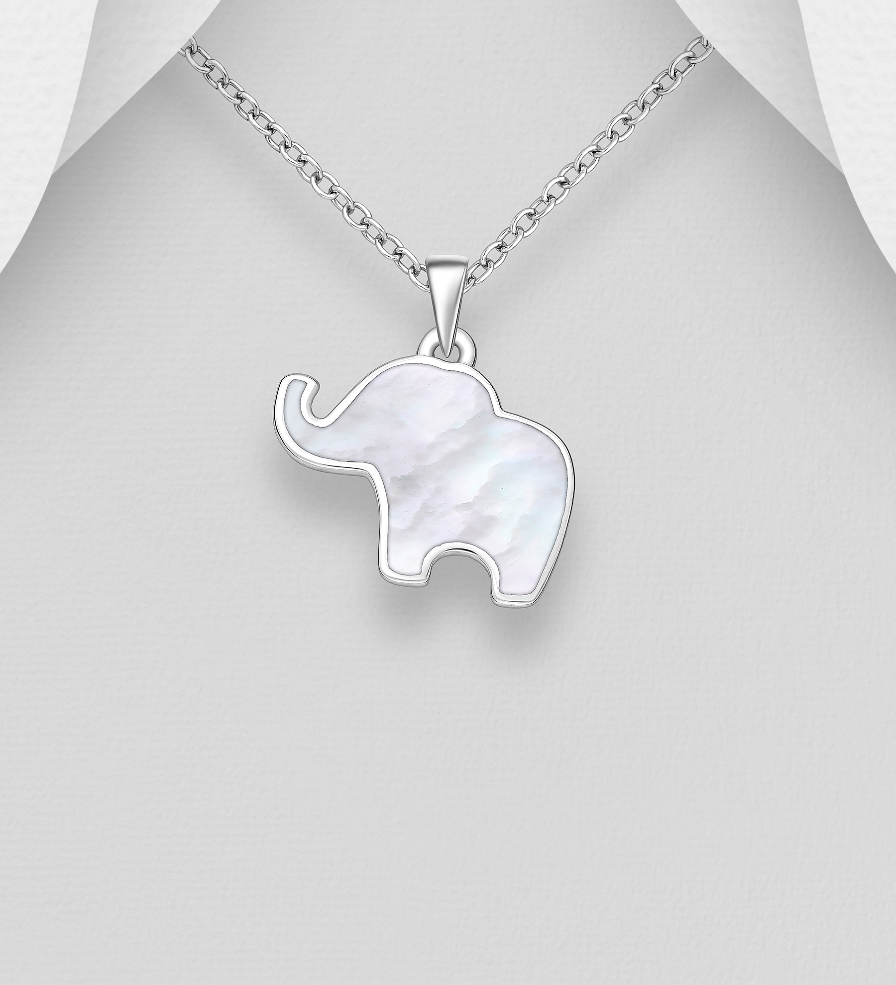 Wholesale 925 Sterling Silver Elephant Pendant, Decorated with Shell - SKU #789-4921