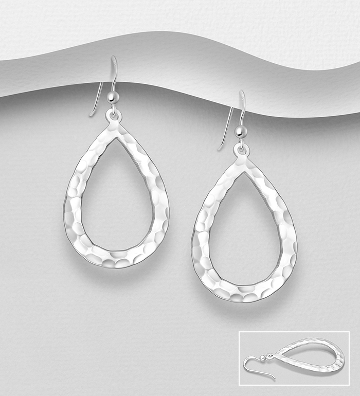 Wholesale 925 Sterling Silver Hammered Hook Earrings - SKU #706-39825