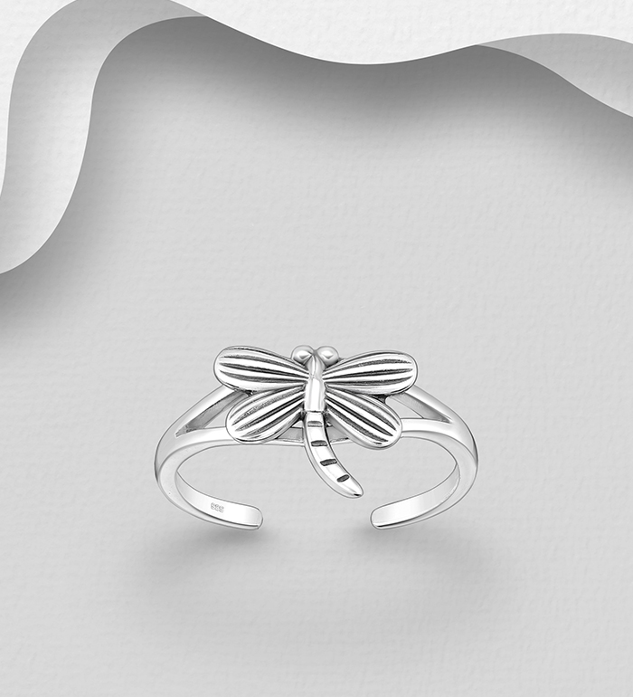 Wholesale 925 Sterling Silver Oxidized Dragonfly Toe Ring - SKU #792-1340
